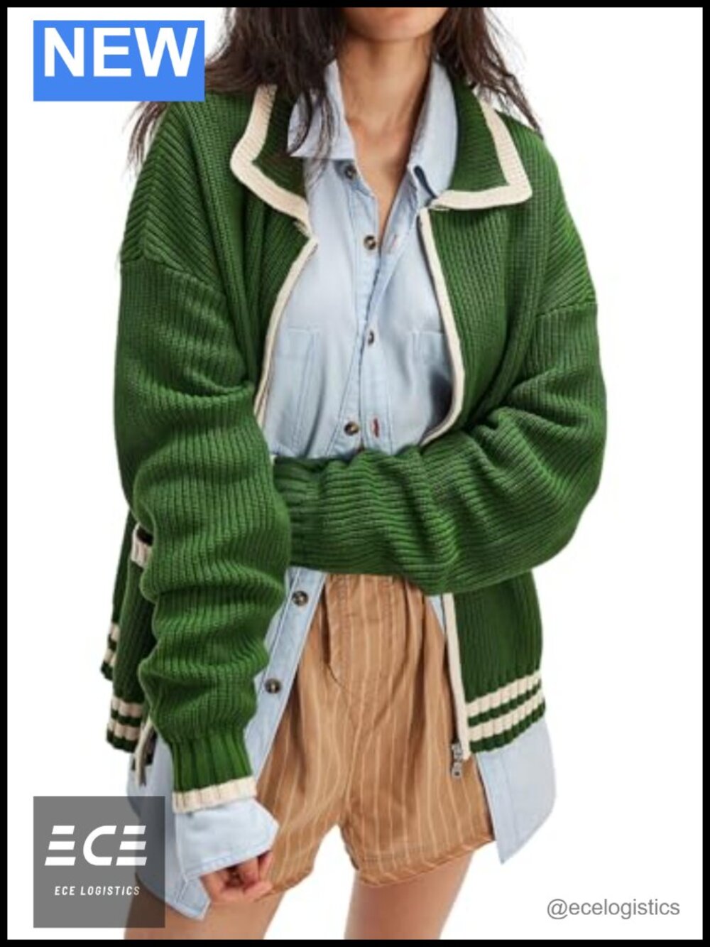 CHARTOU Women's Oversized Knit Zip Up Cardigan Sweater V-Neck Long Sleeve
